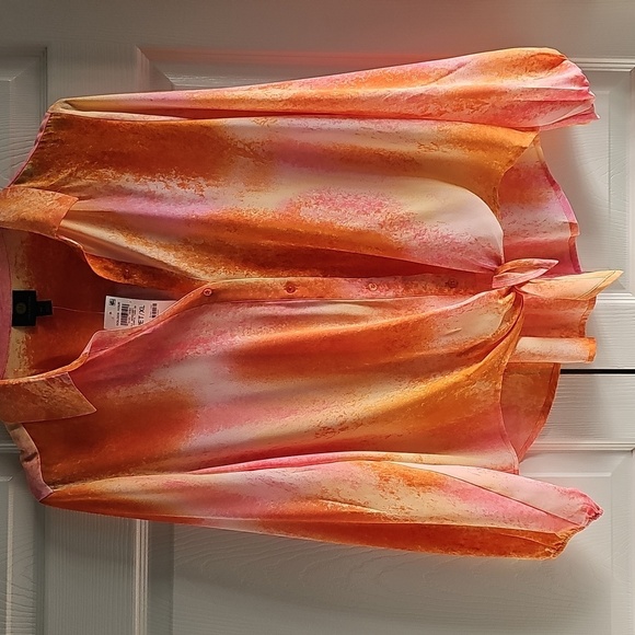 NWT JM Collection Petite Dye Dreams Tie-Front Blouse PXL Tangerine - Picture 10 of 15